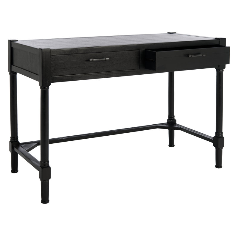 Scott Solid Wood Farmhouse Desk – Stylish 2-Drawer Writing Table with Elegant Turned Legs for Office, Black