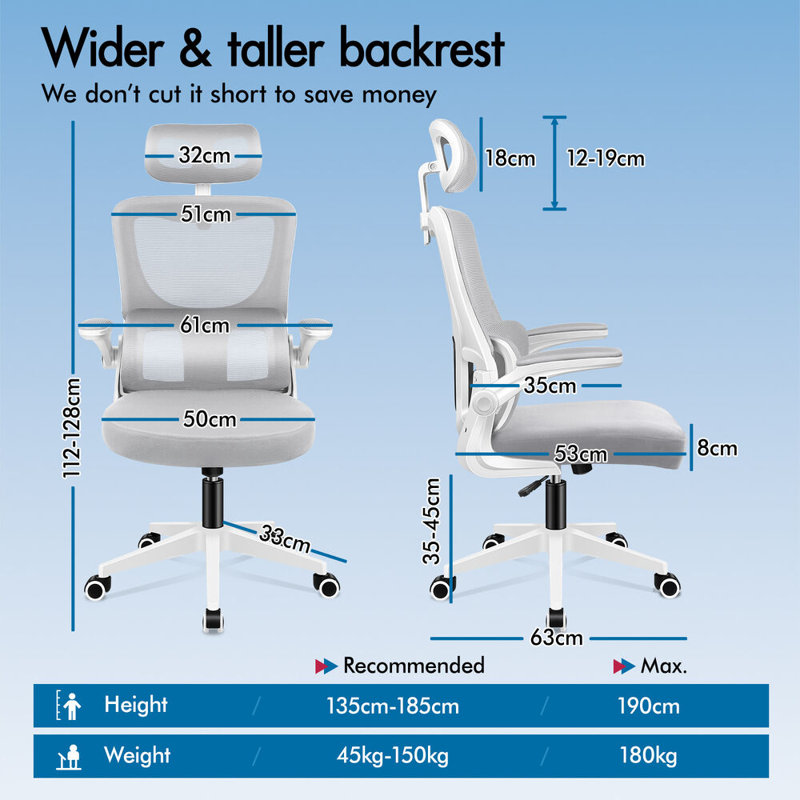 Office Chair with Headrest, Grey, White