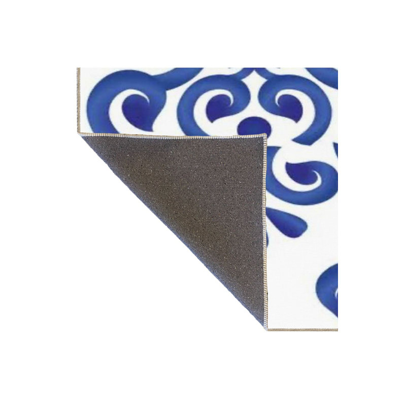 Tapis bleu tissé brodé à la machine, Carré 3 pi 3 po