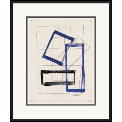 «Abstract Shapes in Blue / Black» - Peinture encadrée sur papier