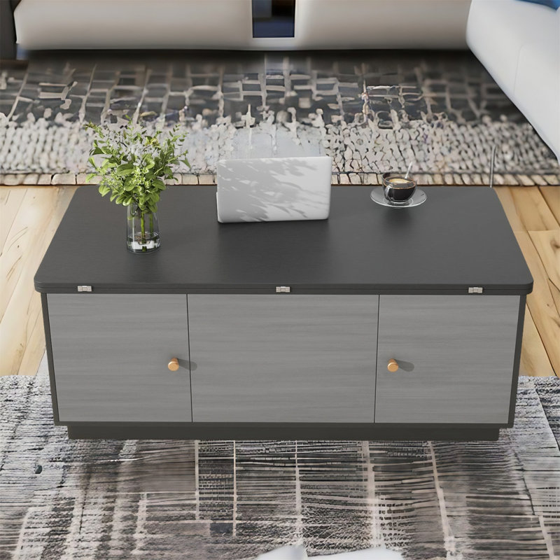 Table basse à piédestal relevable avec rangement