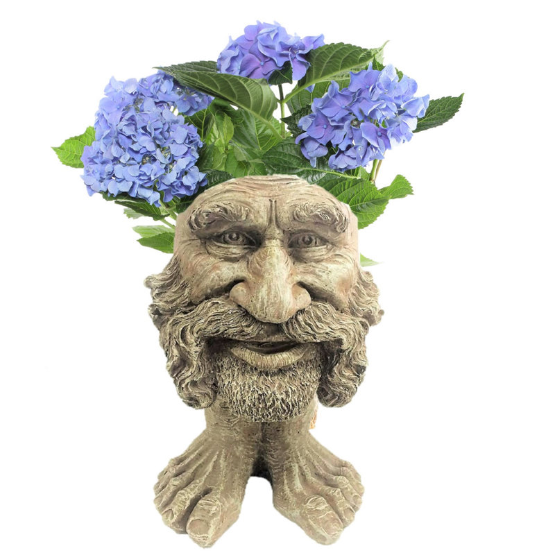 Muggly's Axle Face Statue Planter, Stone Wash