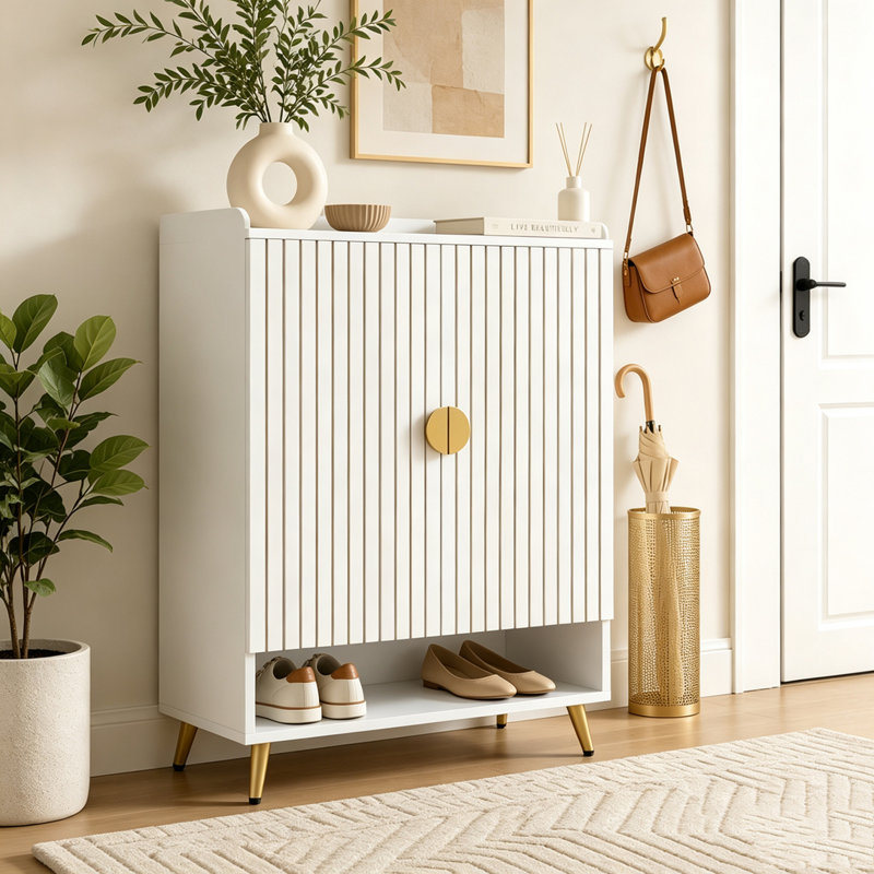 Armoire de rangement moderne pour chaussures, Gold,White