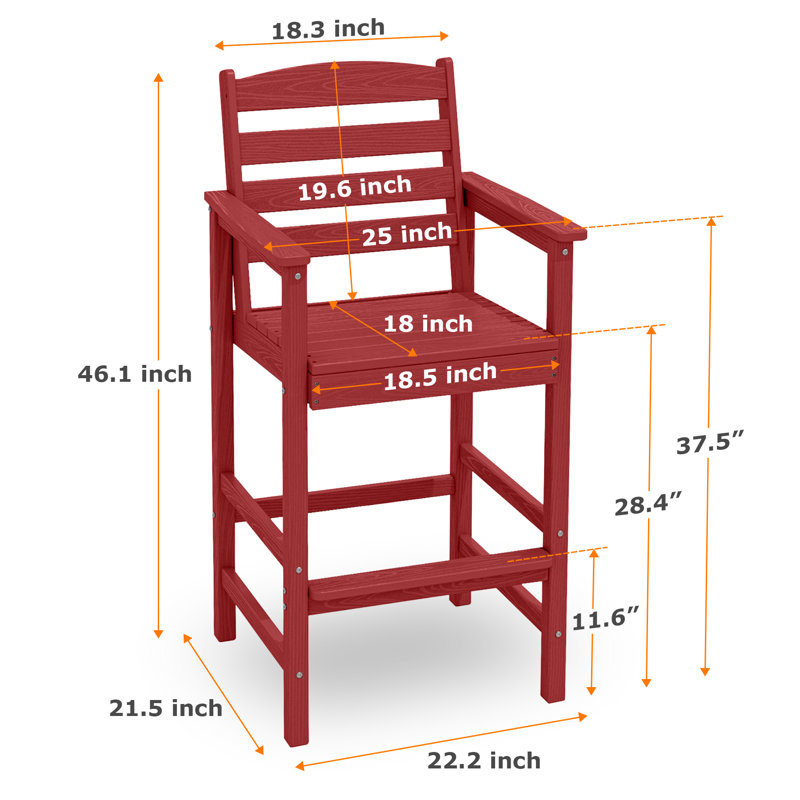  3 Pieces Outdoor Patio Bar Set, Oversize Tall Adirondack Bar Chair And Table Set, Red