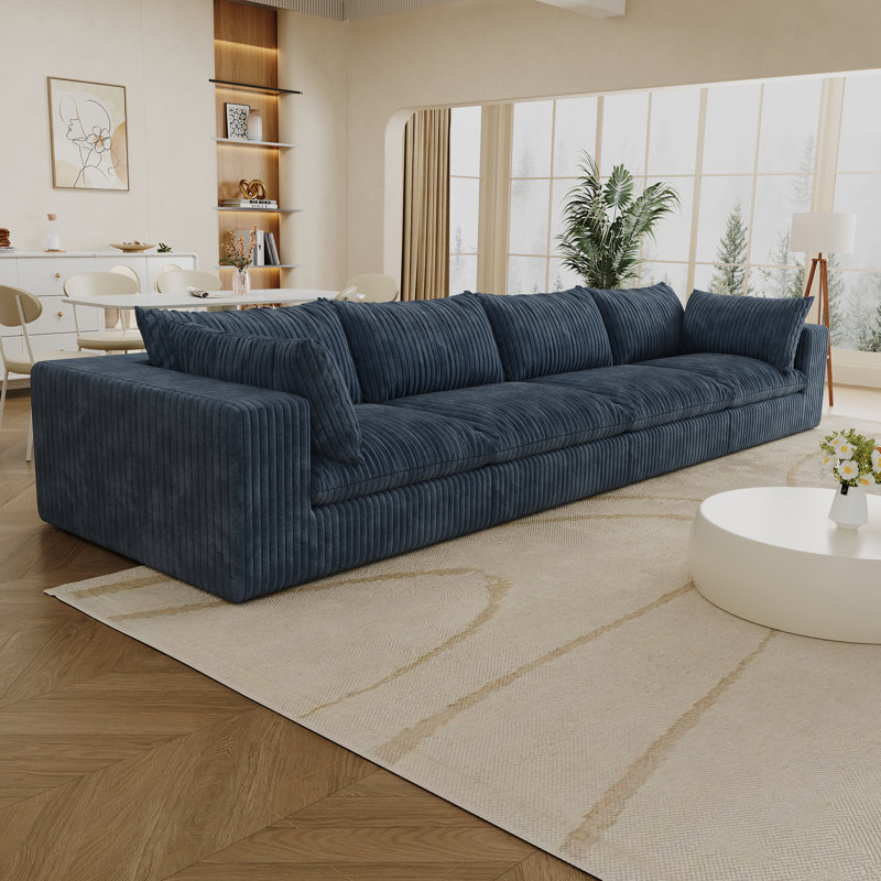 Canapé de 158 po sans os avec coussins en plumes, canapé modulaire en velours côtelé avec assise profonde, canapé modulaire surdimensionné avec housses amovibles, aucun assemblage requis
