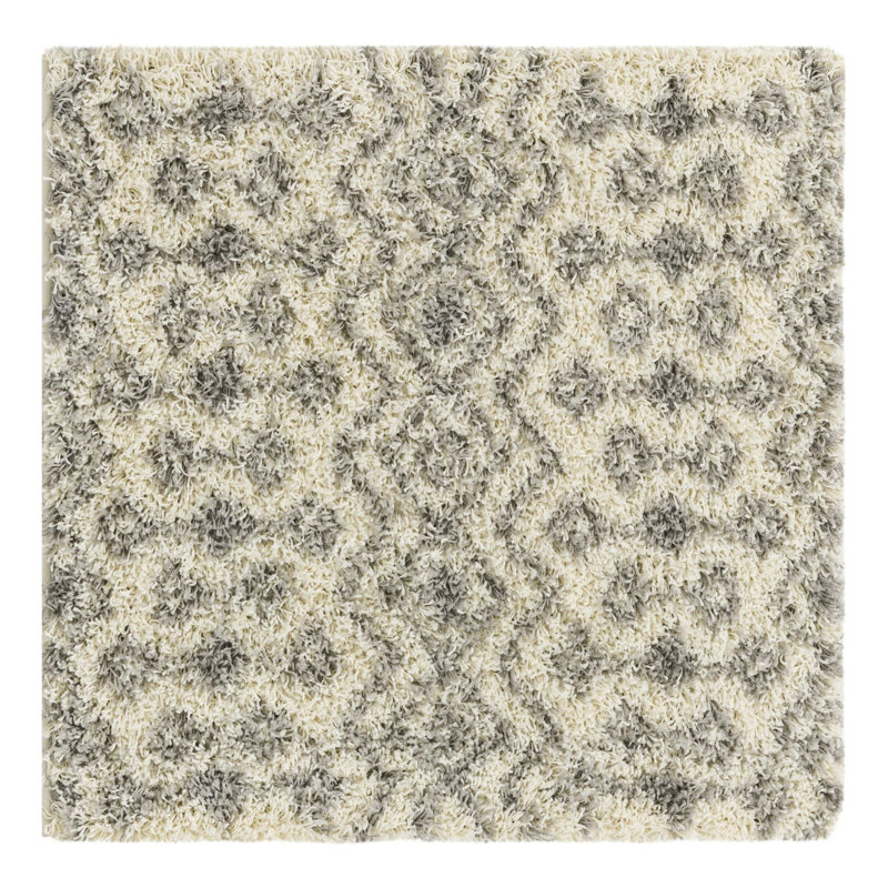 Tapis à poil long gris treillis Griego, Carré 3 pi 1 po