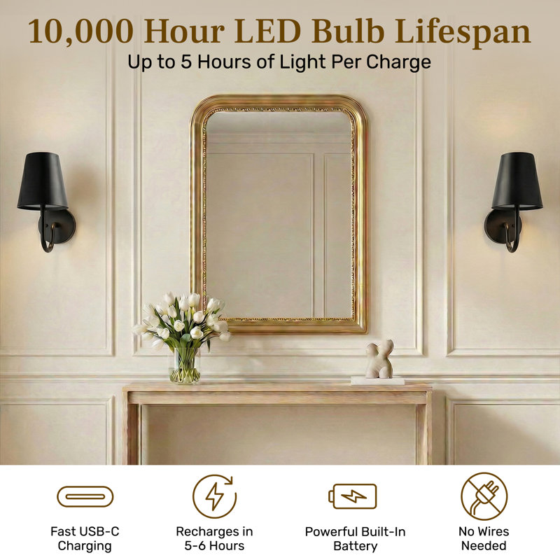Bell + Howell Rechargeable Wall Light Sconce with Metal Shade and Dimmable - Black, Black
