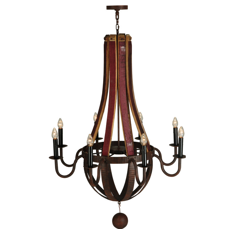8 - Light Chandelier, Wrought Iron/Natural Wood, 59" H x 44" W x 44" D