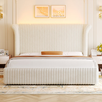 Upholstered Bed Frame With 55" Tall Headboard, Soft Corduroy Fabric Platform Bed, Noise-free, No Box Spring Needed