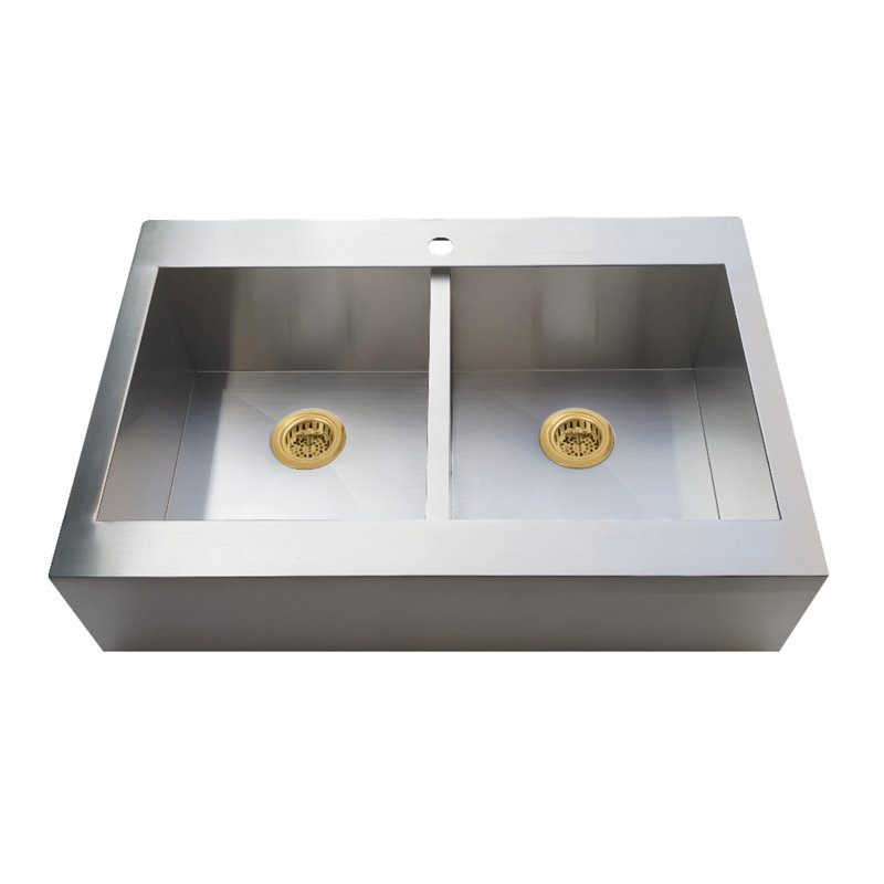 Kingston Brass Edinburg 33-Inch Stainless Steel Double Bowl Drop-In Kitchen Sink With 1-Hole Drain And Strainer