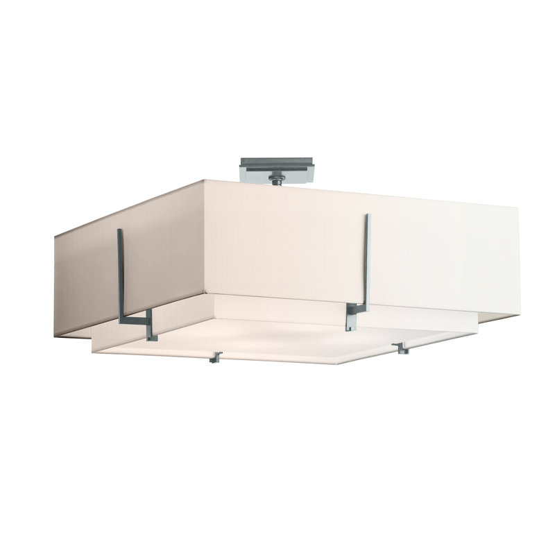 Exos Square Large Double Shade Semi Flush Mount, Oil Rubbed Bronze, Natural Anna