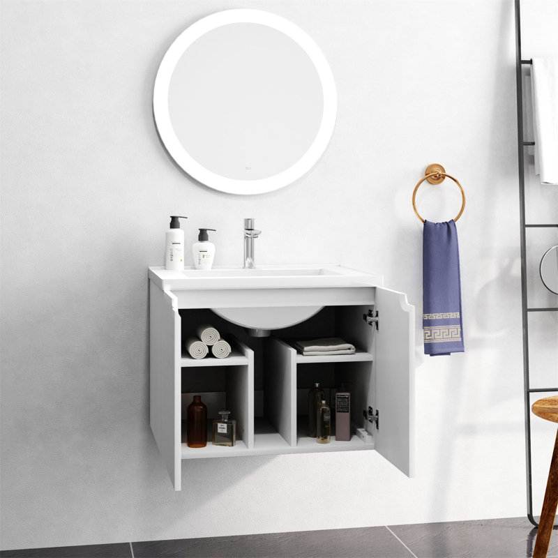 Meuble-lavabo mural flottant 24 po avec lavabo en porcelaine blanche et portes à fermeture douce Rockmill
