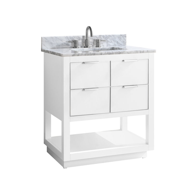Allie 31" Single Bathroom Vanity Set, Carrera White Marble/Silver, Twilight Gray