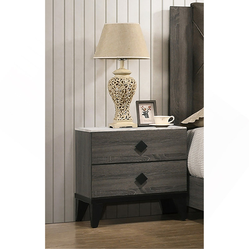 Two-Tone Finish Wooden Nightstand With 2 Drawers, Foil Grey, Gray