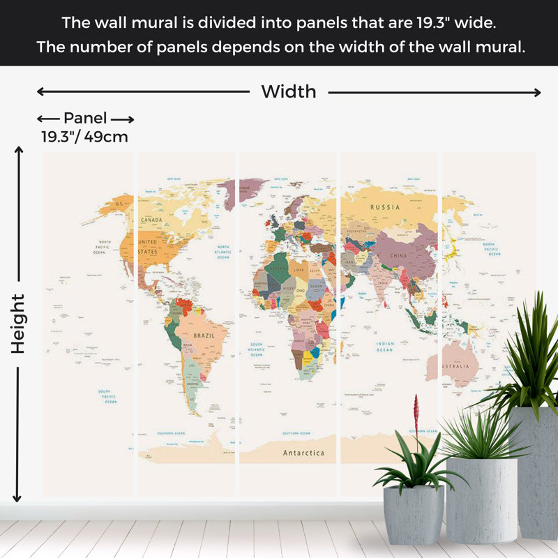 Murale carte pelez et collez - Carte du monde, L 77 po x L 55 po