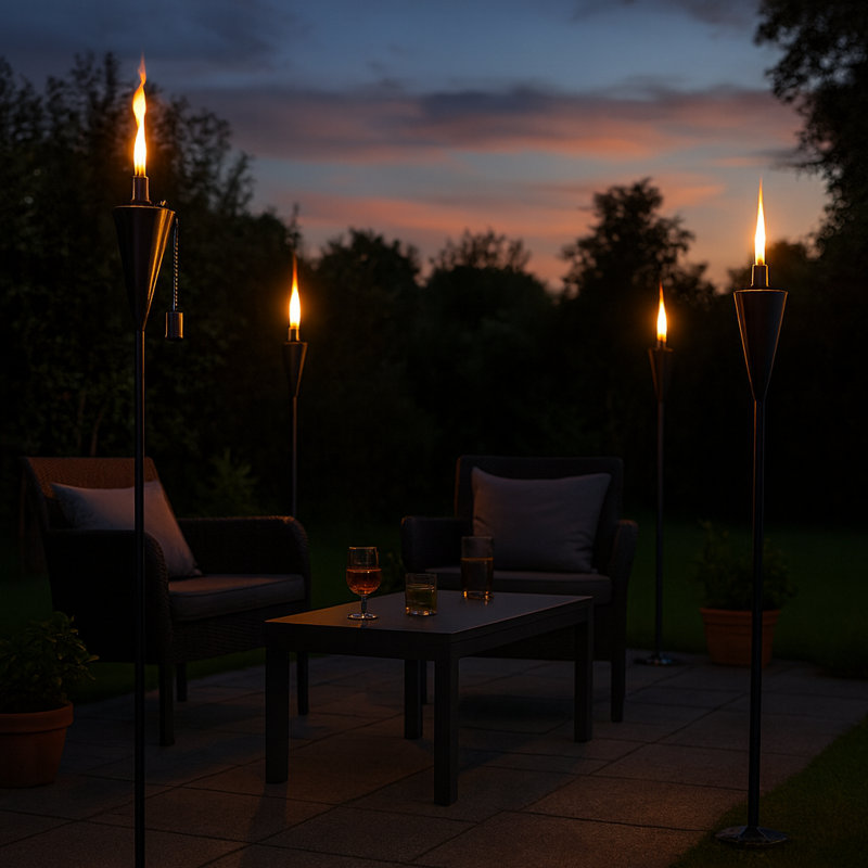 Harbour Housewares - 2x Garden Flame Torches - Metal Cone Design, Black