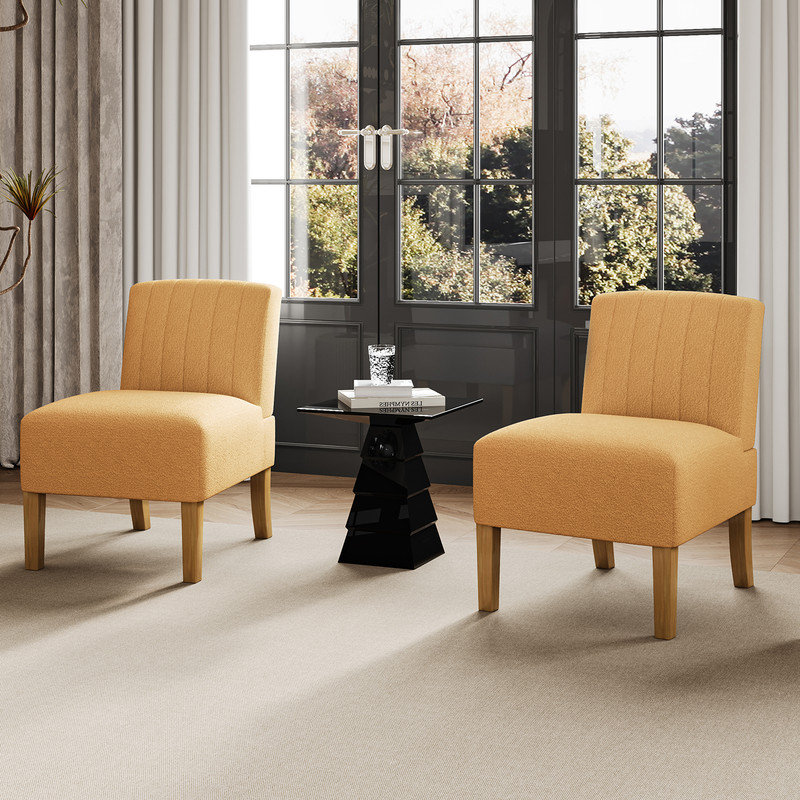 Fauteuil d'appoint sans accoudoirs pour le salon, Mélange de lin jaune