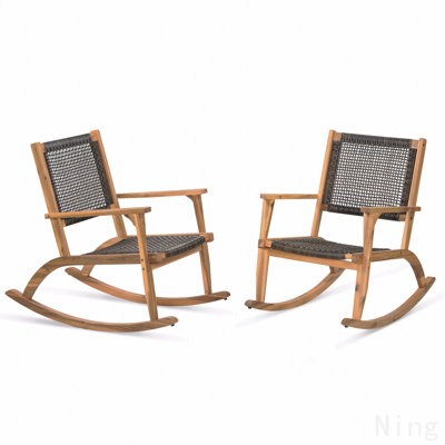Ensemble de chaises berçantes d'extérieur 2 pièces en bois d'acacia et en osier PE résistant aux intempéries