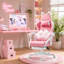 Fauteuil de bureau rose inclinable ergonomique en cuir de polyuréthane rose avec repose-pieds, capacité de 310 lb, inclinaison à 6 positions, pivotant à 360 °