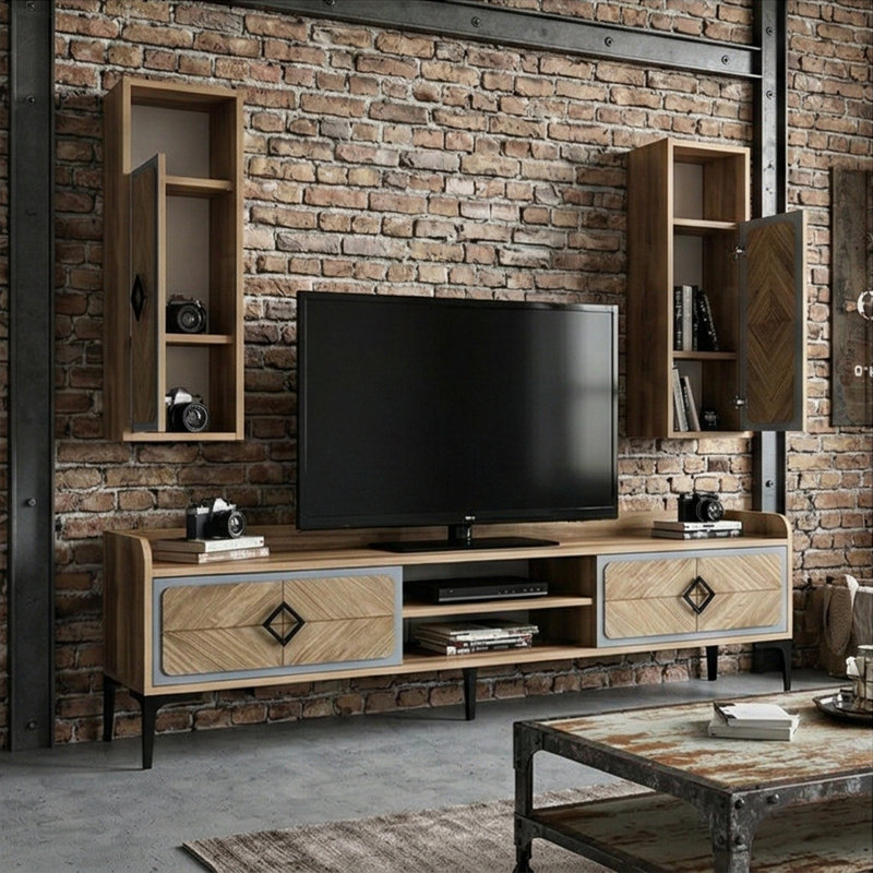 Meuble audio-vidéo à motifs Rhombus Heritage pour téléviseur de 78 po ou moins 2 pièces