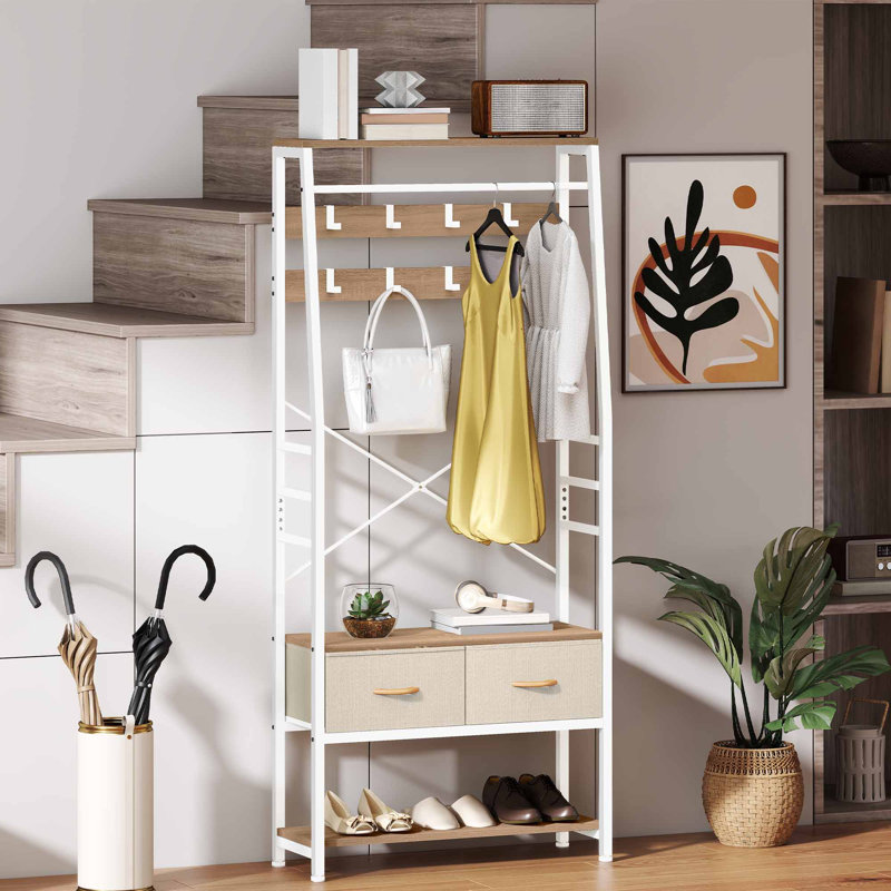 80 cm W Hall Tree with Storage Bench and Shoe Storage, Beige