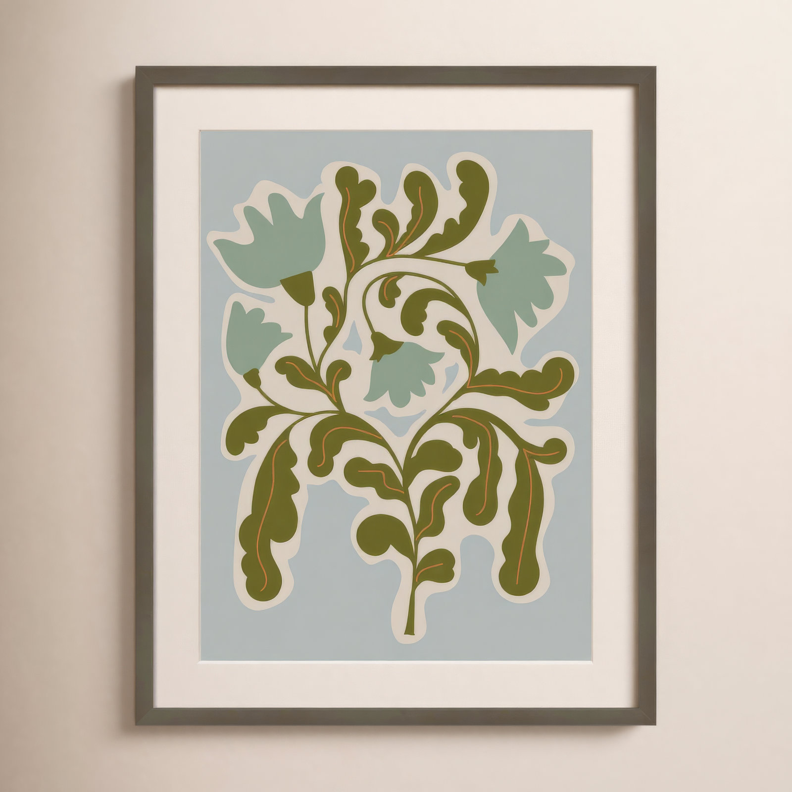 Expressive Abstract House Plant Blue Print, Gray, 33" H x 26" W x 1" D