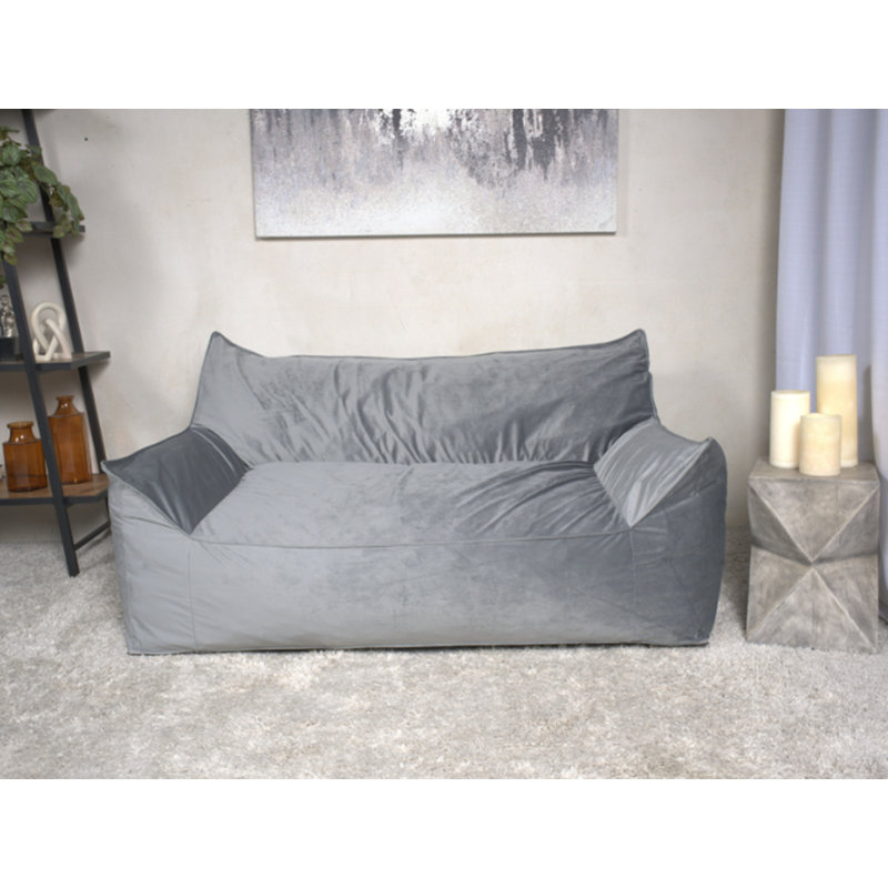 Fila Velveteen 2 Seater Oversized Bean Bag Chair With Armrests, Gray