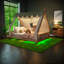 Lit cabine polyvalent, structure en MDF, style inspiré de la nature, aventure et détente