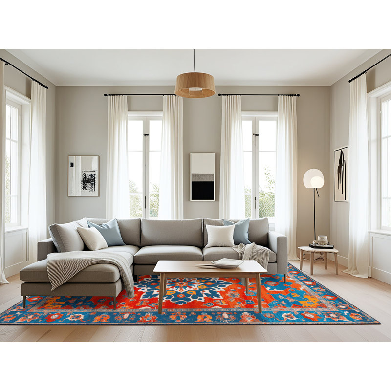 Machine Washable Tabriz Gray Area Rug, Rectangle 6' x 9'