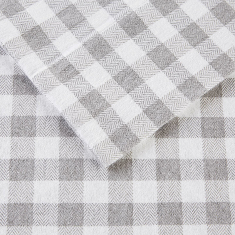 Ensemble de draps en flanelle 100% coton à motif de chevrons gris 4 pièces 4 taies d'oreiller plates douces et confortables