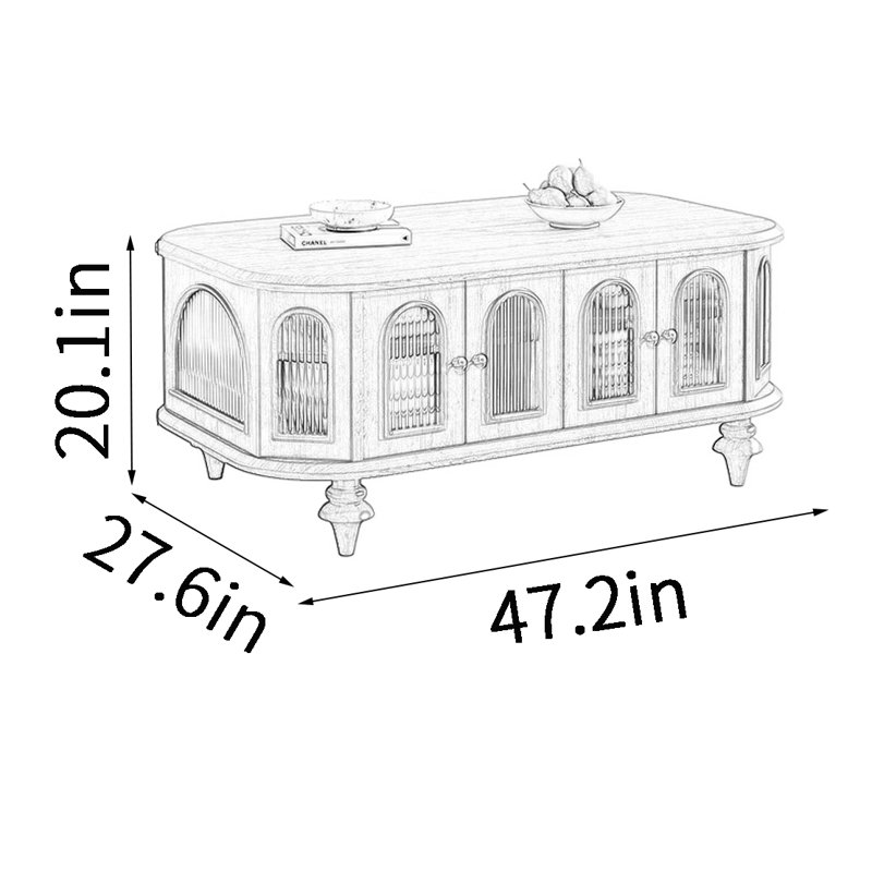 Simple and light luxury coffee table, Cream, 20.1" H x 47.2" L x 27.6" W