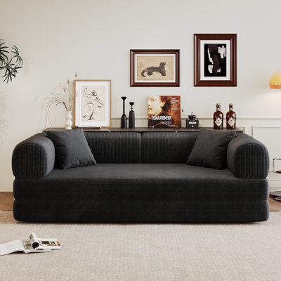 79" Compression Sofa, Boneless Couch With No Assembly Required, Modular Sectional Sofa With Armrest Support, Comfy Convertible Futon Bed, Stylish Corduroy Fabric For Living Room And Bedroom