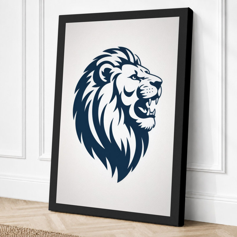 Lion in Profile Modern 1 Piece Wrapped Canvas Wall Art, 30x20 - 76.2 x 50.8 cm, Black Border