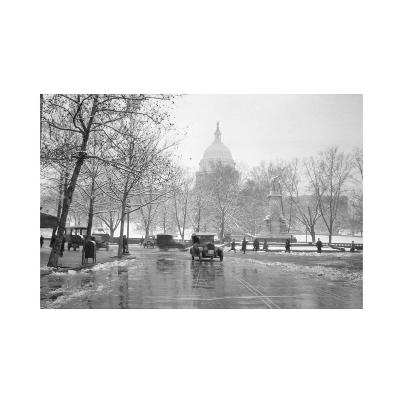 1920s-1930s The Capitol Building And Old Car Traffic In Winter Washington Dc USA - Wrapped Canvas Print