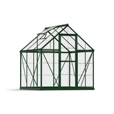 Palram - Canopia Harmony 6 x 6 ft. DIY Greenhouse Kit, Green Frame Clear Panel Polycarbonate Greenhouse with Roof Vent, Walk-in Green House for Outside Garden Backyard