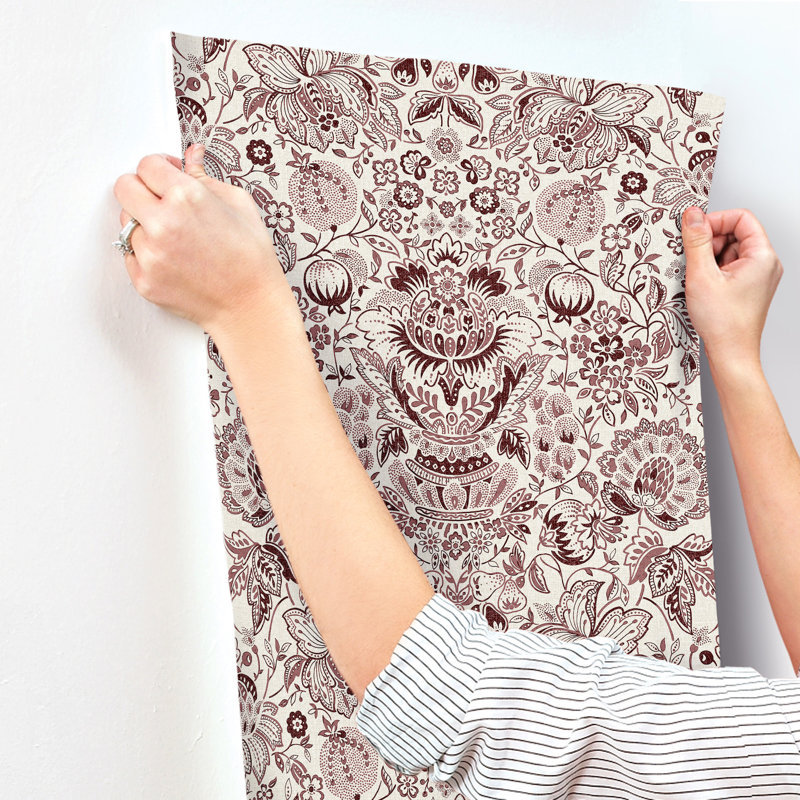Blanche Dark Green Floral Damask Wallpaper, Purple