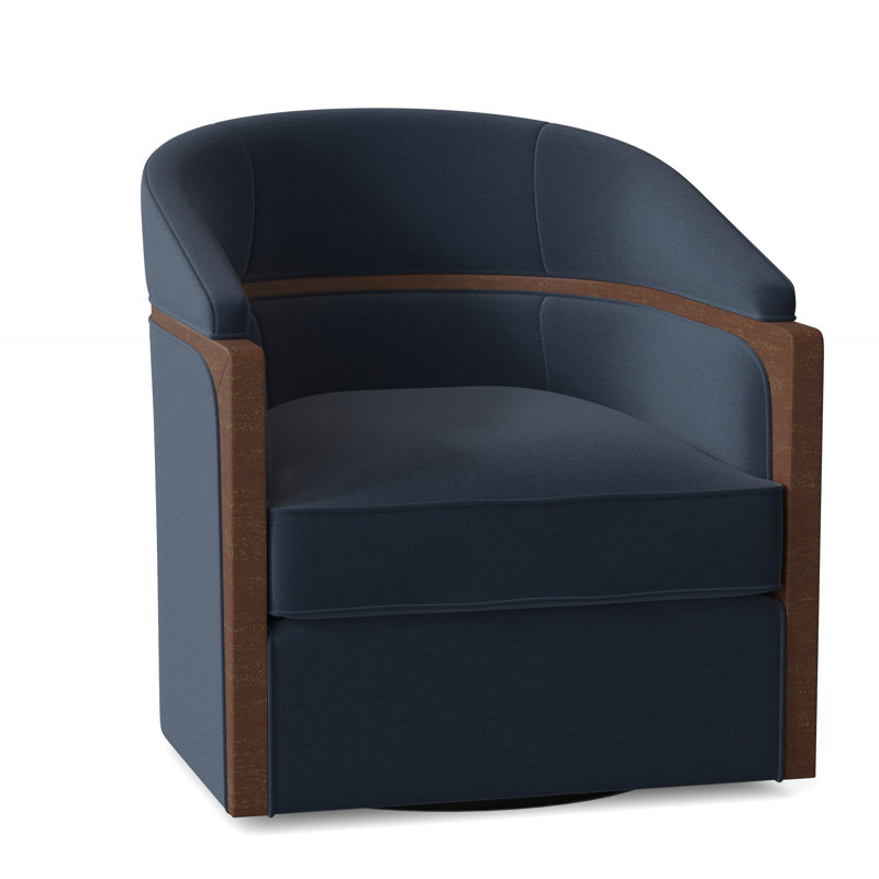 Forester 29" W Swivel Barrel Chair, 8789 Indigo Polyester, French Oak