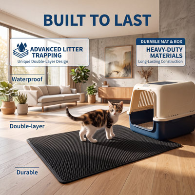 Très grand tapis de litière pour chat en nid d'abeille extra-large, tapis de captage de litière en silicone de 70 x 120 cm, tapis anti-dérapant anti-dérapant imperméable en gris ou noir, prévient les dégâts à l'extérieur de la litière