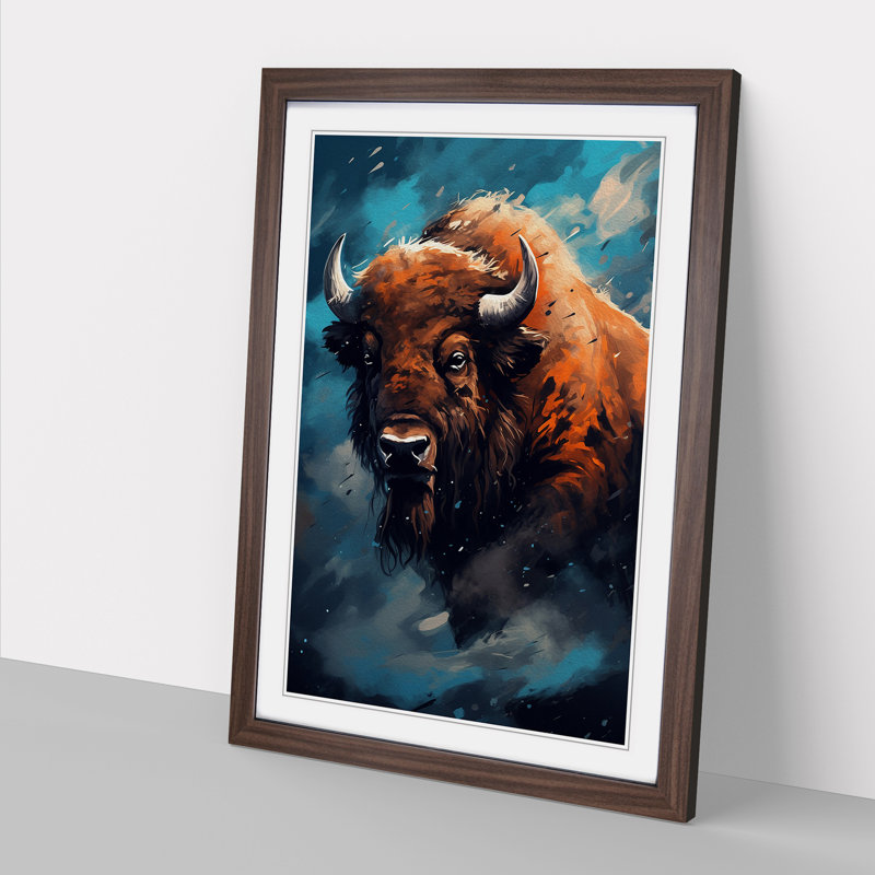 Bison Digital Art - Framed Print, Walnut Framed, 34cm H x 25cm W x 2cm D