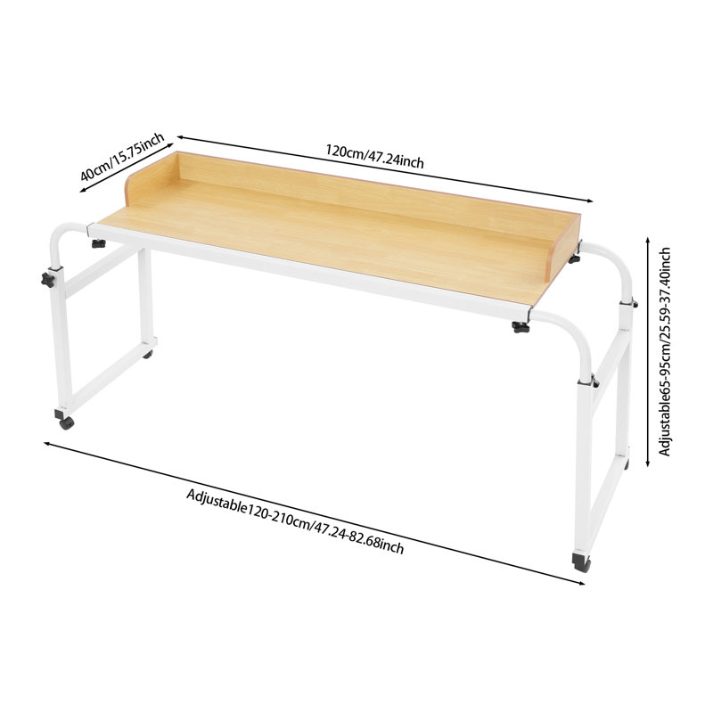 47.24" Mobile Overbed Table Height Length Adjustable Bed Desk With Wheels