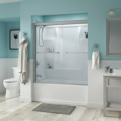 Porte de baignoire coulissante traditionnelle semi-encadrée avec verre transparent Windemere 60 "x 58-1 / 8"