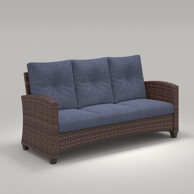 Patio 3-seater Wicker High Back Sofa, Outdoor Deep Seating Furniture With Comfy Cushion