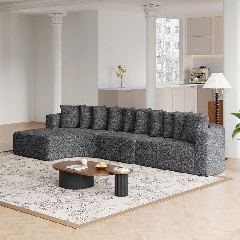 Ensemble de canapé modulaire en chenille de 131,1 pouces, canapé incurvé moderne en forme de nuage, comprenant 10 coussins, canapé d'angle en tissu de salon, canapé modulaire en L (méridienne gauche)
