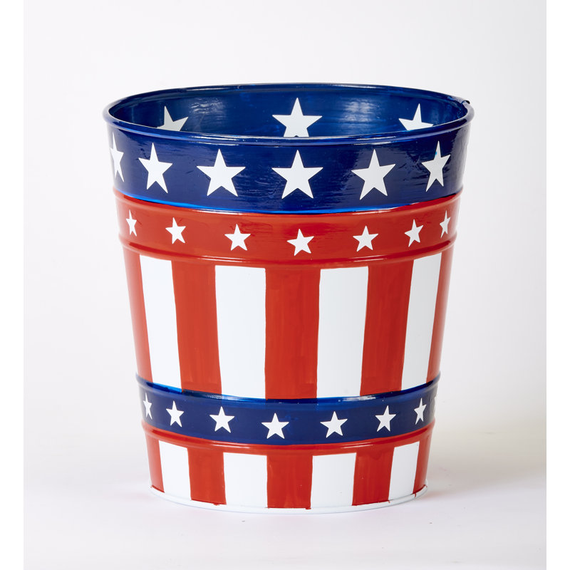 7.5" Galvanized Metal July 4th, Independence Day Flower Bucket Pail, Set of 3, 7.5" H x 7.5" W x 7.5" D