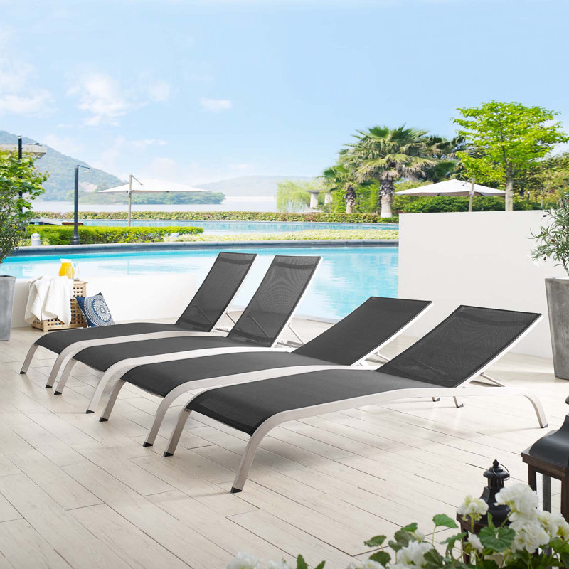Chaises longues d'extérieur en filet Havenside Home Wendu (ensemble de 4) par Modway, Noir