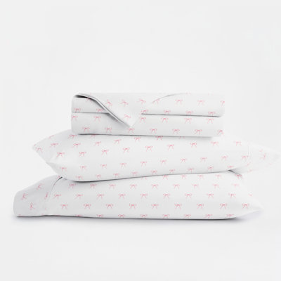 4 Piece Ditsy Pattern Sheet Set Bedding, Pink Bows, Queen