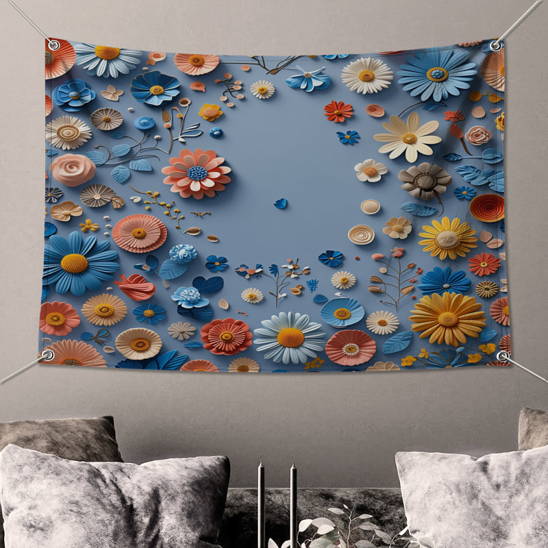 Tapisserie murale florale - Art mural, 50in H x60in W with 4 Grommets