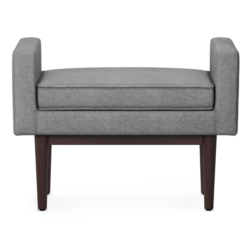 Scott 29"W Linen Fabric Contemporary Small Ottoman Bench with Raised Sides and Cushioned Seat, Pewter Gray