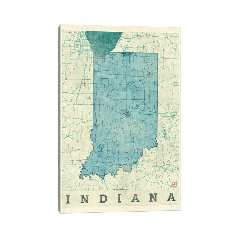Indiana Map by Hubert Roguski - Wrapped Canvas Print, 30.48 cm H x 45.72 cm W
