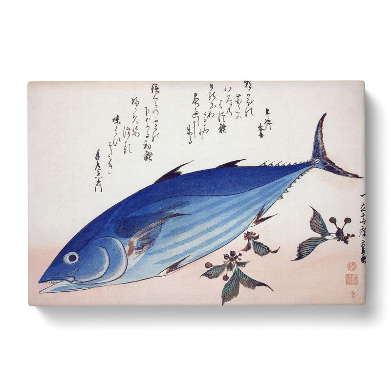 Blue Fish by Utagawa Hiroshige - Wrapped Canvas Painting, 35cm H x 50cm W x 3cm D